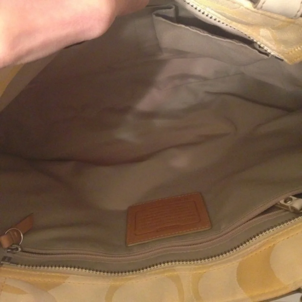 Coach yellow optic and leather tote